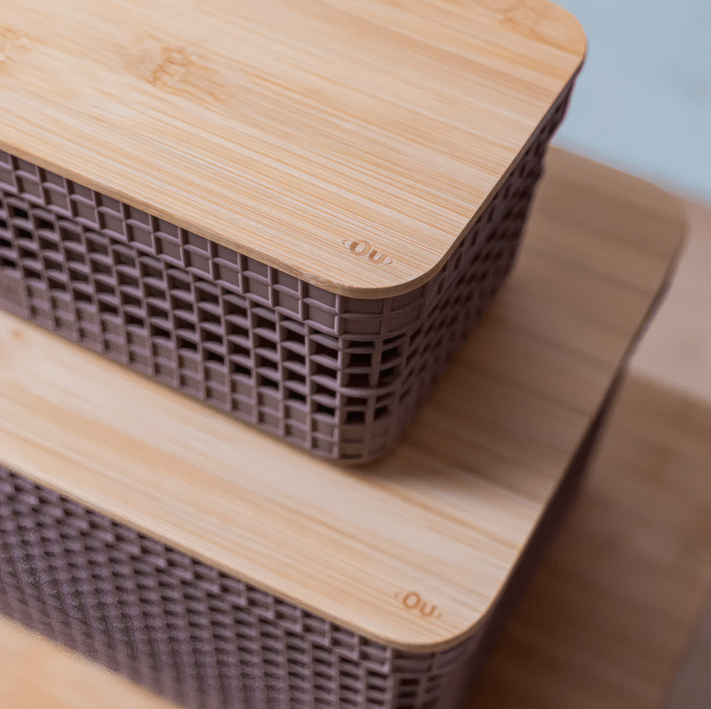 Cesto Organizador Grid Com Tampa De Bambu 8 L Ou | Loja Daju